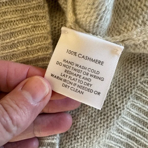 White + Warren Gray and Cream Crew Neck Sweater Braid Detail Cashmere / small - Picture 6 of 8